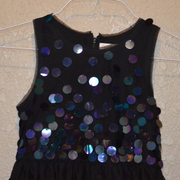 Sz M 7/8 Cat & Jack Black Opal Sequins Mesh Tulle Dress - Picture 2 of 13